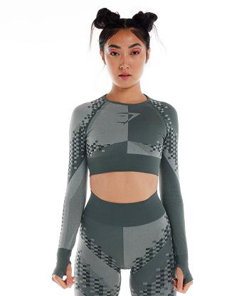 Dámské Long Sleeve Gymshark Wtflex Cyborg Seamless Šedé Černé Světle Šedé | CZ 3496MQZ